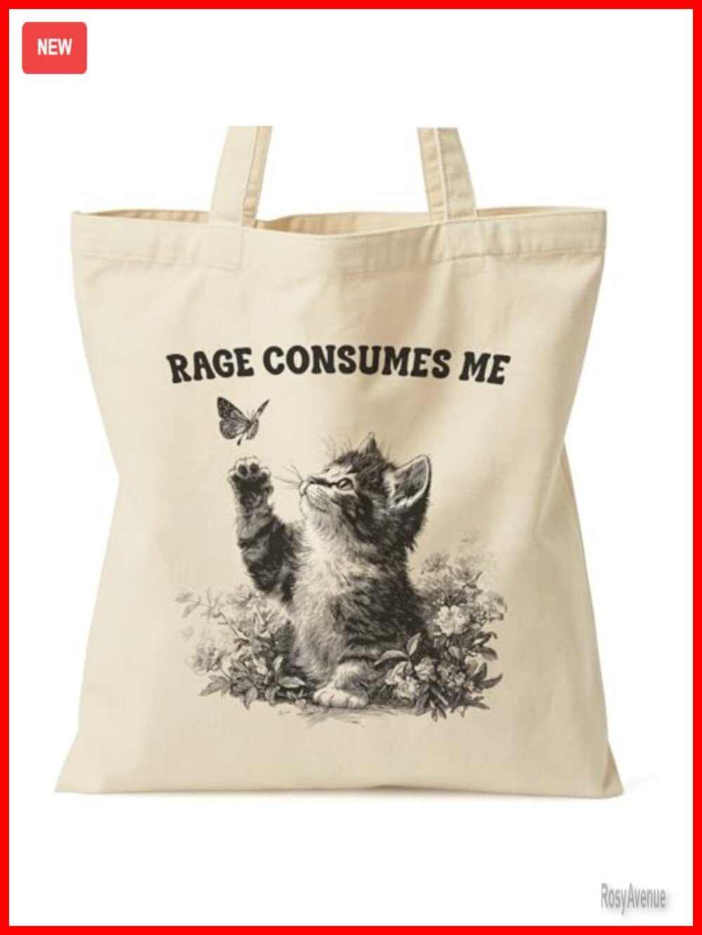 Canvas Tote Bag for Women Cat Lover Gift Inner Pocket